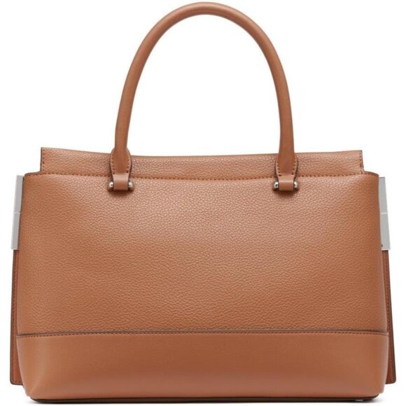 Bianca Caramel Vegan Leather Satchel 3-Compartment Crossbody Handbag - Picture 2 of 5